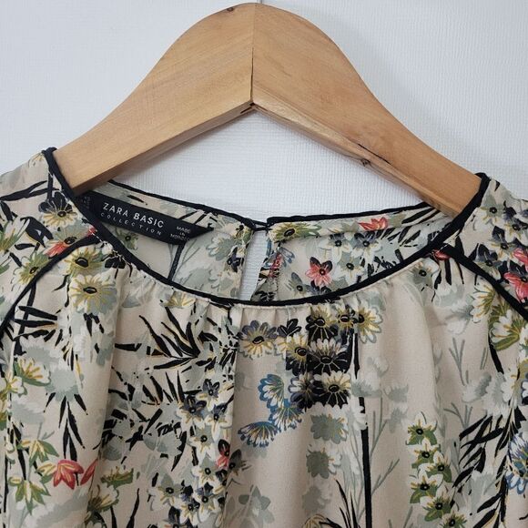 Zara Basics Japanese Style Print Long Sleeve Blouse - Picture 6 of 12